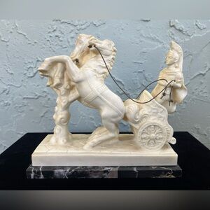 Vintage Italy Alabaster/Marble Achilles Roman-Warrior In Charriot Signed Statue
